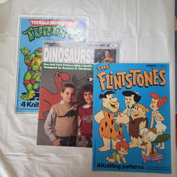 Cartoon Flintstones TMNT and Dinosaur Themed Knitting Magazines Leaflet VTG - Picture 2 of 16